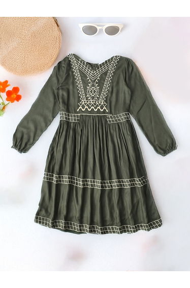 Embroidered Notch Neck Knee-Length Dress