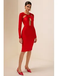 Albane Knit Midi Dress in Red - 2