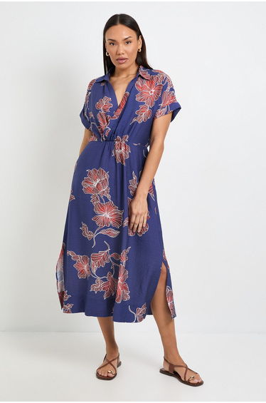 Floral Woven Collar Midi Dress