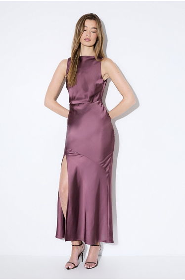 High Neck Cowl Back Bridesmaid Dress