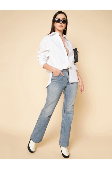 Oversized Solid Shirt with Long Sleeves