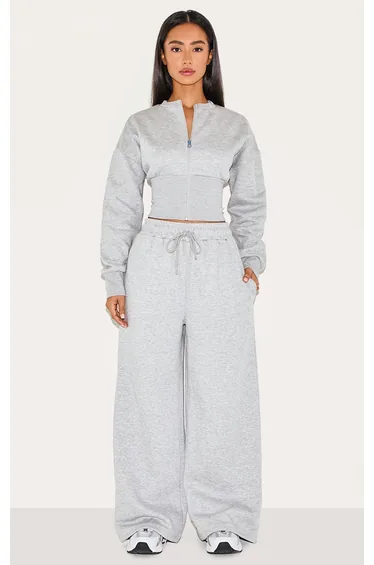 Petite Grey Marl Drawstring Wide Leg Joggers