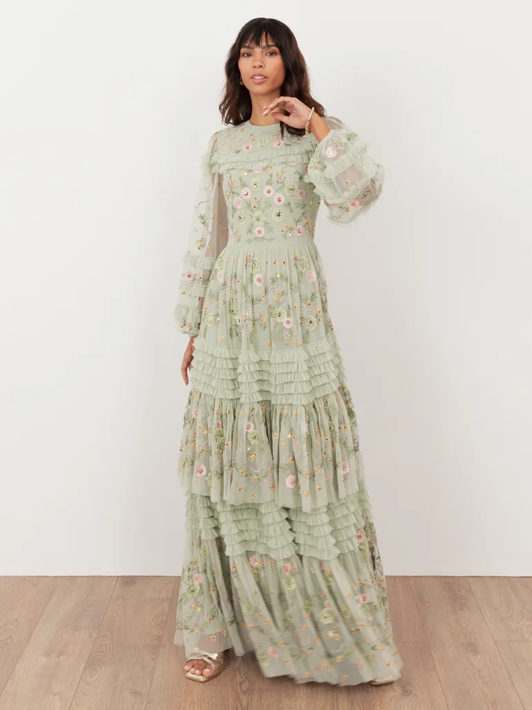 maya embroidered maxi dress Maya Floral Embroidered High Neck & Short Sleeve Maxi Dress Maya Deluxe