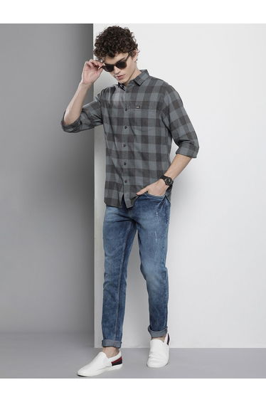 Men Green Regular Fit Checked Shirt