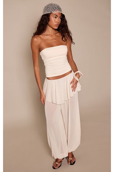 Cream Chiffon Frill Overlay Balloon Trousers