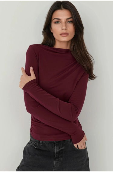 Boat Neck Top with Gathering Detail
