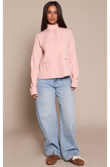 Petite Baby Pink Funnel Neck Tailored Jacket