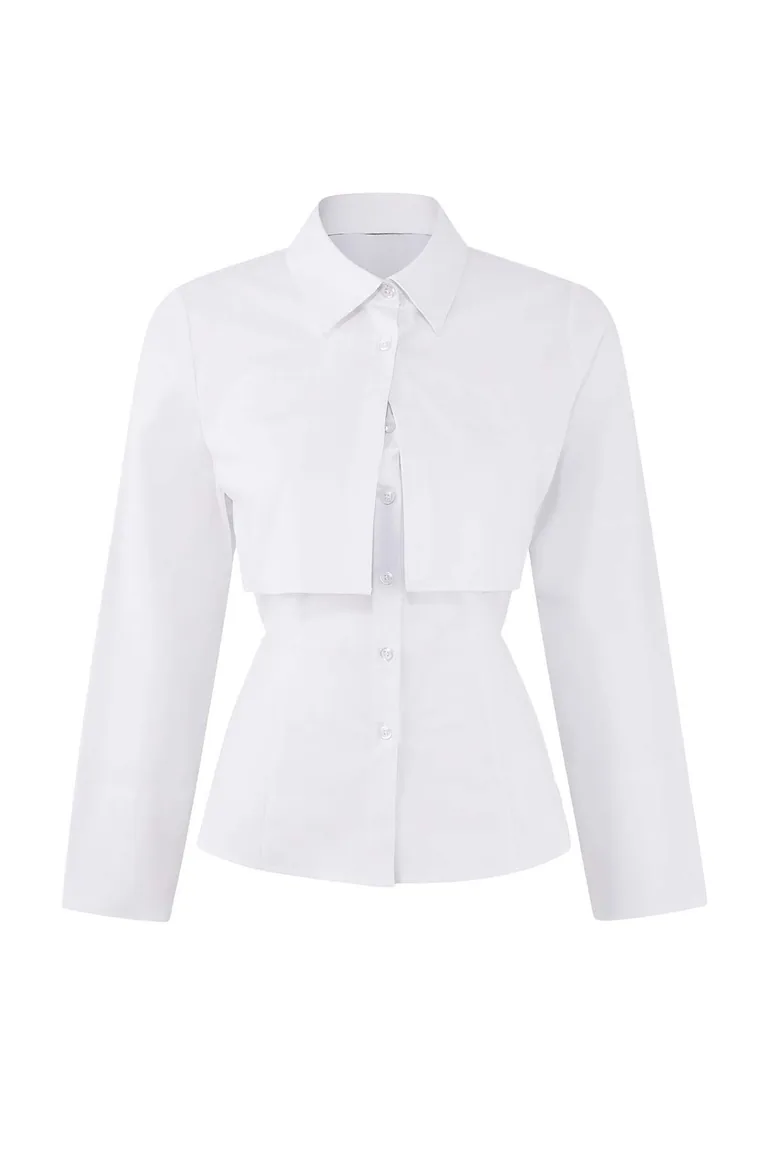 قميص ترينديول أبيض بأكمام طويلة