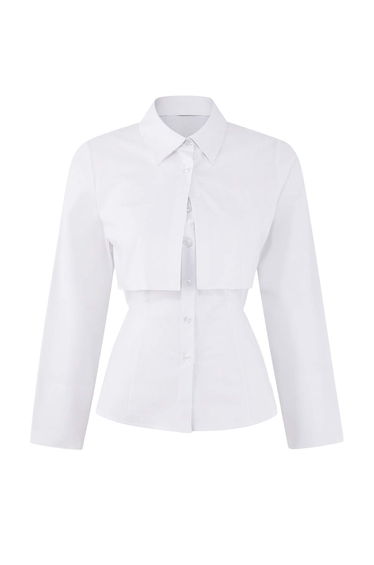 White Double-Piece Lycra Poplin Fitted Shirt