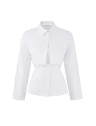 قميص ترينديول أبيض بأكمام طويلة