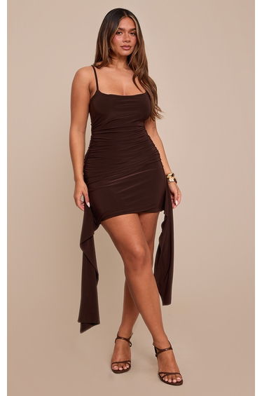 Shape Chocolate Slinky Drape Detail Mini Dress