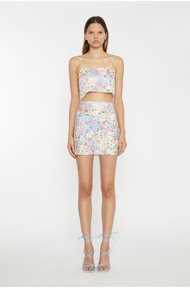 Column Mini Skirt with Floral Prints