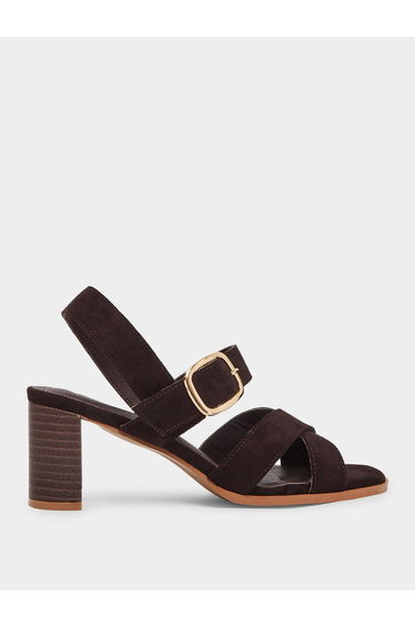 Brown Cross Strap Block Heel Sandals