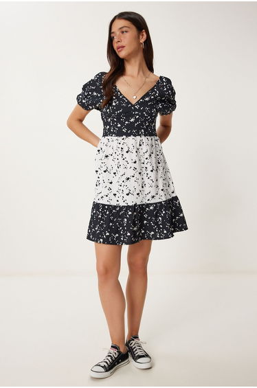 Women's Black White Heart Pattern Summer Mini Dress