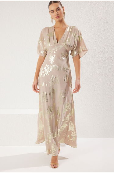 Beige A-Line Crepe Woven Long Elegant Evening Dress Graduation Dress