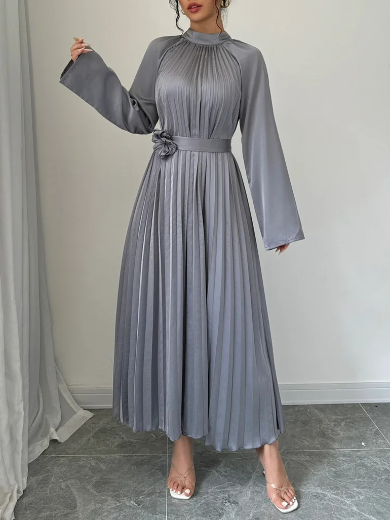 grey pleated midi dress SKYLINE Dress Grey