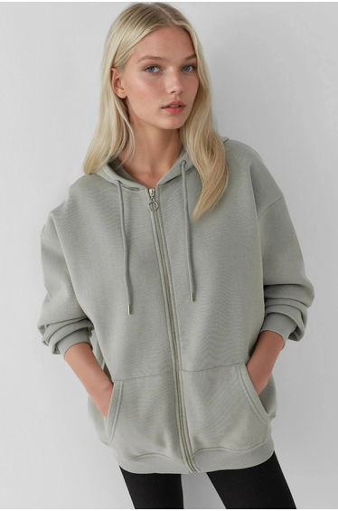 Textured Full Zip Hoodie with Pockets Busem Collection