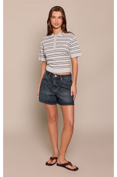Dark Blue Vintage Mid Rise Bermuda Denim Shorts