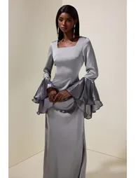 Satin Rhinestone Ruffle Maxi Dress - 2