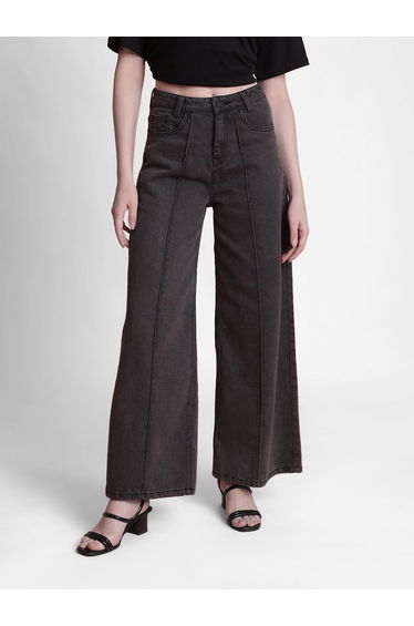 Women High Rise Cotton Wide Leg Jeans