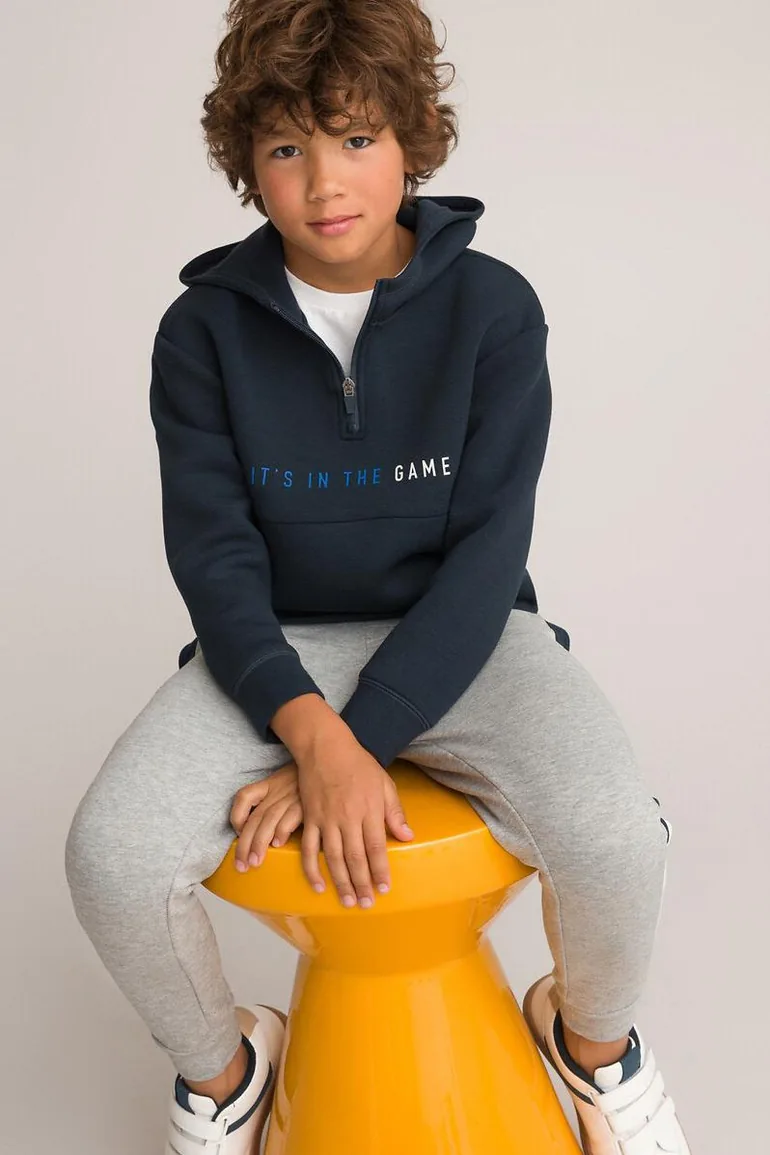 Slogan Print Hoodie in Cotton Mix