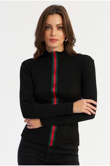 Women's Black Stripe Banded Camisole Blouse