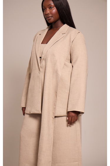 Plus Stone Woven Drape Scarf Detail Oversized Blazer