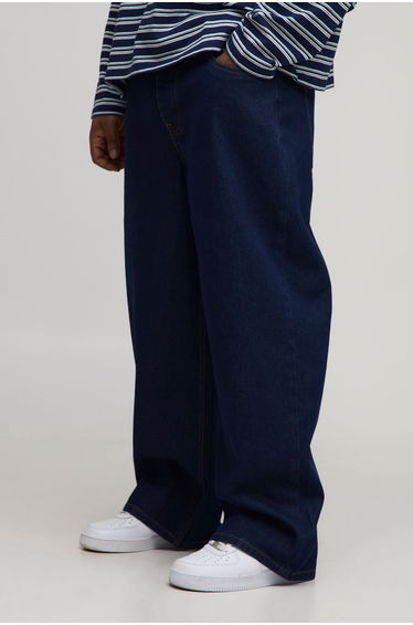 Plus Indigo Wash Contrast Stitch Seam Detail Relaxed Fit Jeans - indigo