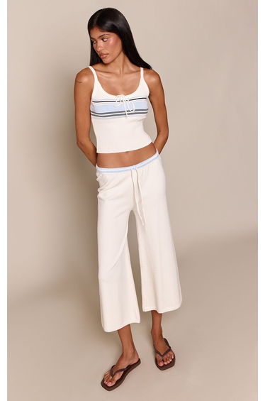 Cream Front Tie Stripe Cami Knitted Top