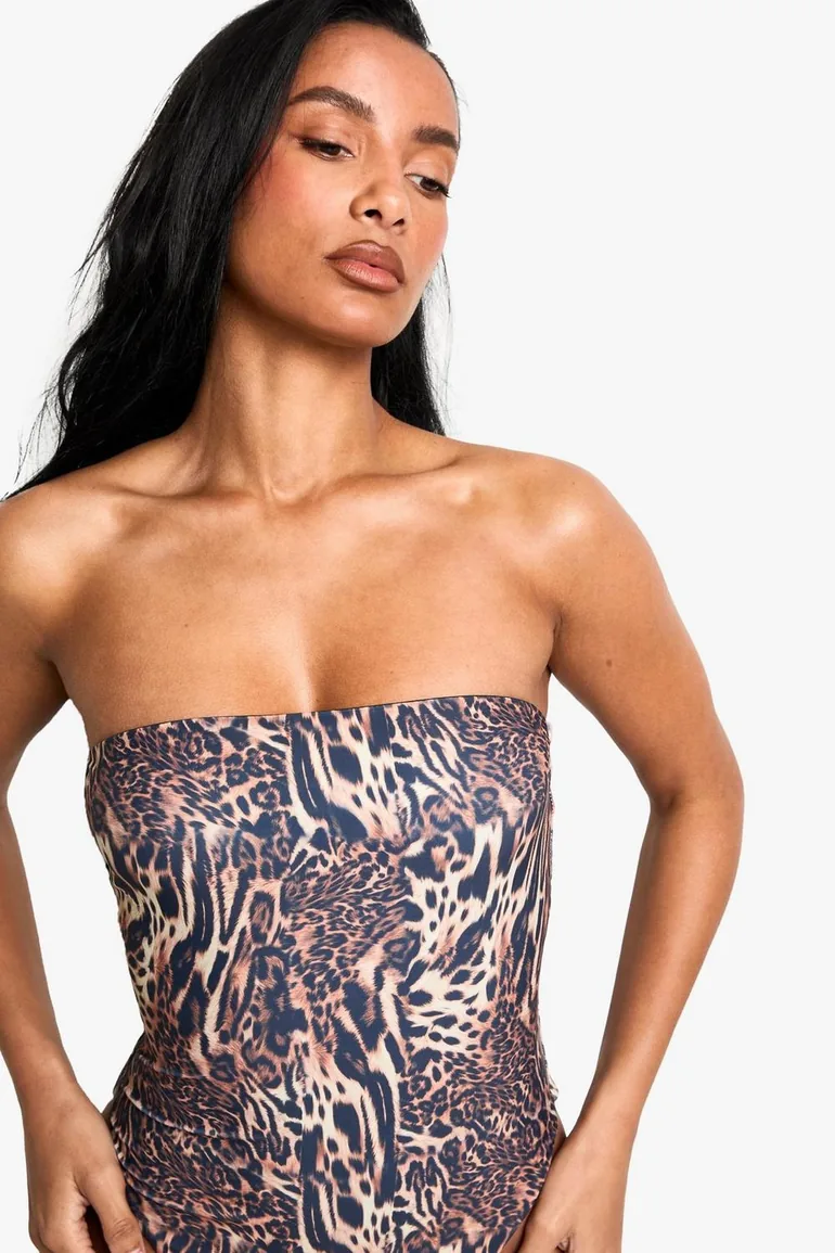 Swimwear Essentials Leopard Bandeau Swimsuit - brown - 2