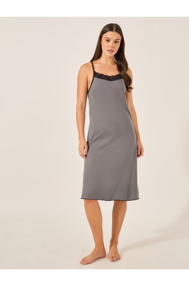 Contrast Lace Trim Racerback Slip Dress