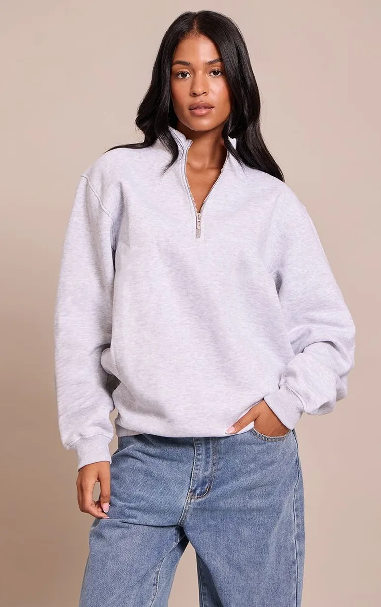 Tall Ash Grey Funnel Neck Zip Sweatshirt - 5