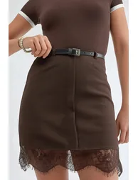 QU STYLE High Waist Mini Lace Detail Skirt - 5