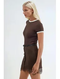 QU STYLE High Waist Mini Lace Detail Skirt - 3