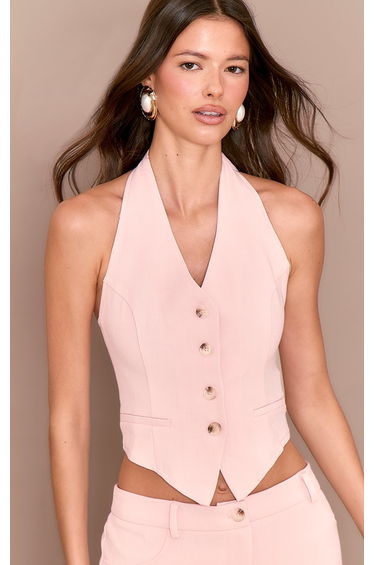 Pale Rose Tailored Woven Backless Halterneck Waistcoat