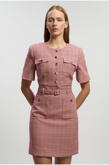 Tailored Check Belted Mini Dress