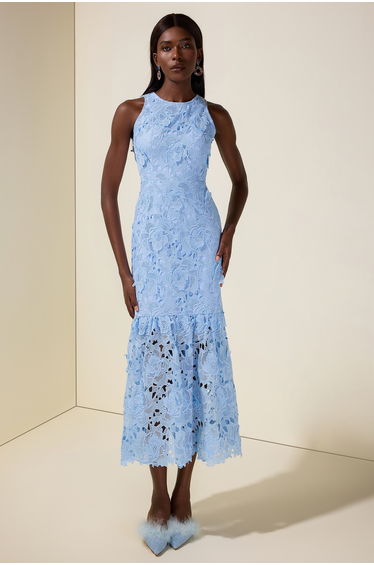 Lace Embroidered Sleeveless Midi Dress