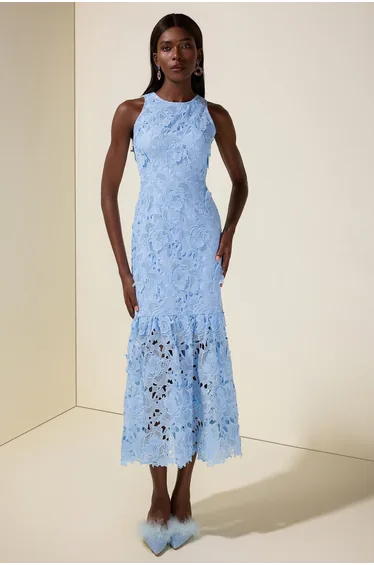 Lace Embroidered Sleeveless Midi Dress