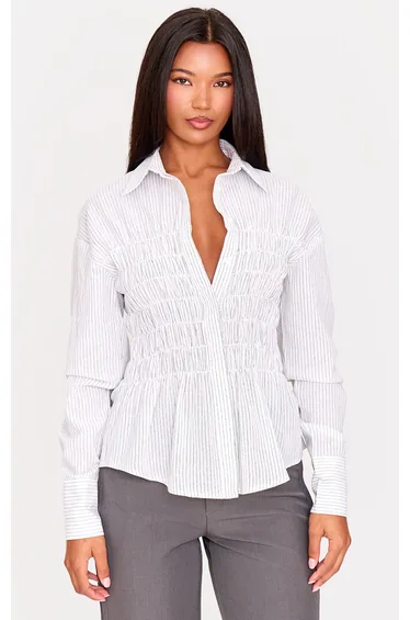 قميص بريتي ليتل ثينق أبيض بطبعة مخططة بأكمام طويلة