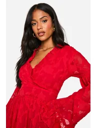 Tall Burnout Floral Ruffle Skater Dress - red - 3