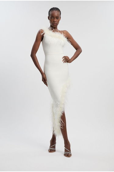 Feather Figure Form Bandage Knit Maxi Dress
