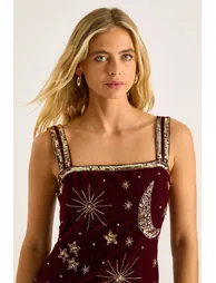 Velvet Celestial Beaded Square Neck Mini Dress - 2