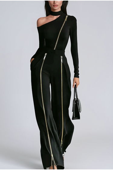 Japheth Asymmetric Zipper Pants Set