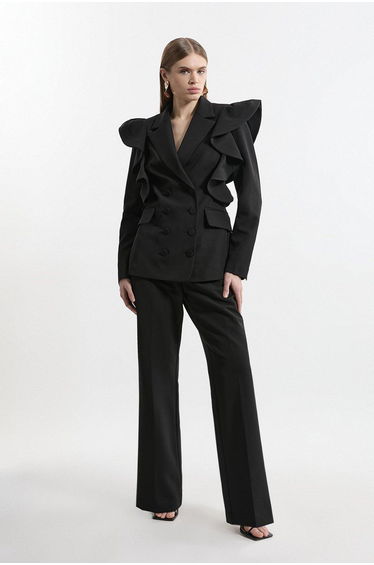 Tailored Drama Ruffle Double Breasted Blazer