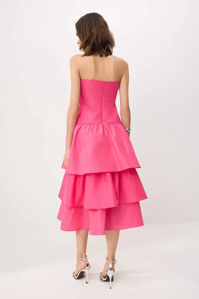 Fuchsia Taffeta Layered Prom Graduation Dress - 3