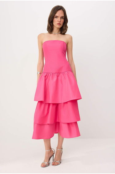 Fuchsia Taffeta Layered Prom Graduation Dress
