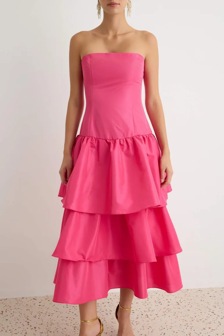 Fuchsia Taffeta Layered Prom Graduation Dress - 7