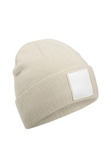 Beechfield Appliqué Patch Beanie - Oatmeal/White