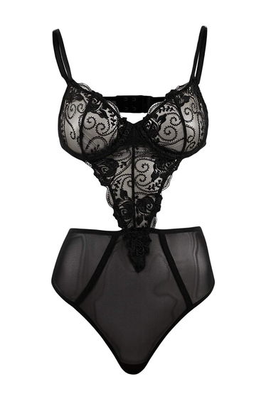 Black Lace/Tulle Fitted Bodysuit
