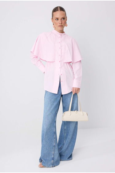 Pink Regular Terrycotton Plain Woven Top & Bottom Hijab Shirt